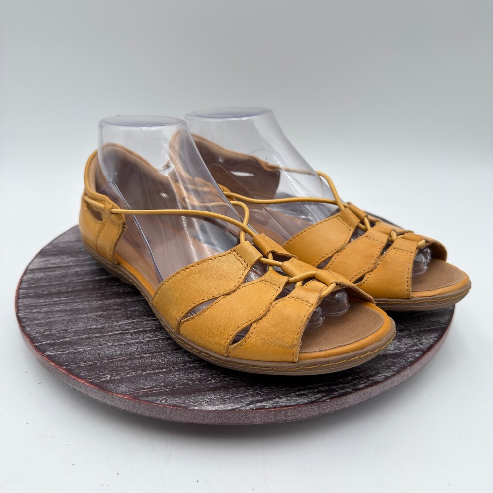 Earth Sandals Women Size 7.5 B Yellow Leather Comfort Strappy Slip On Shoes